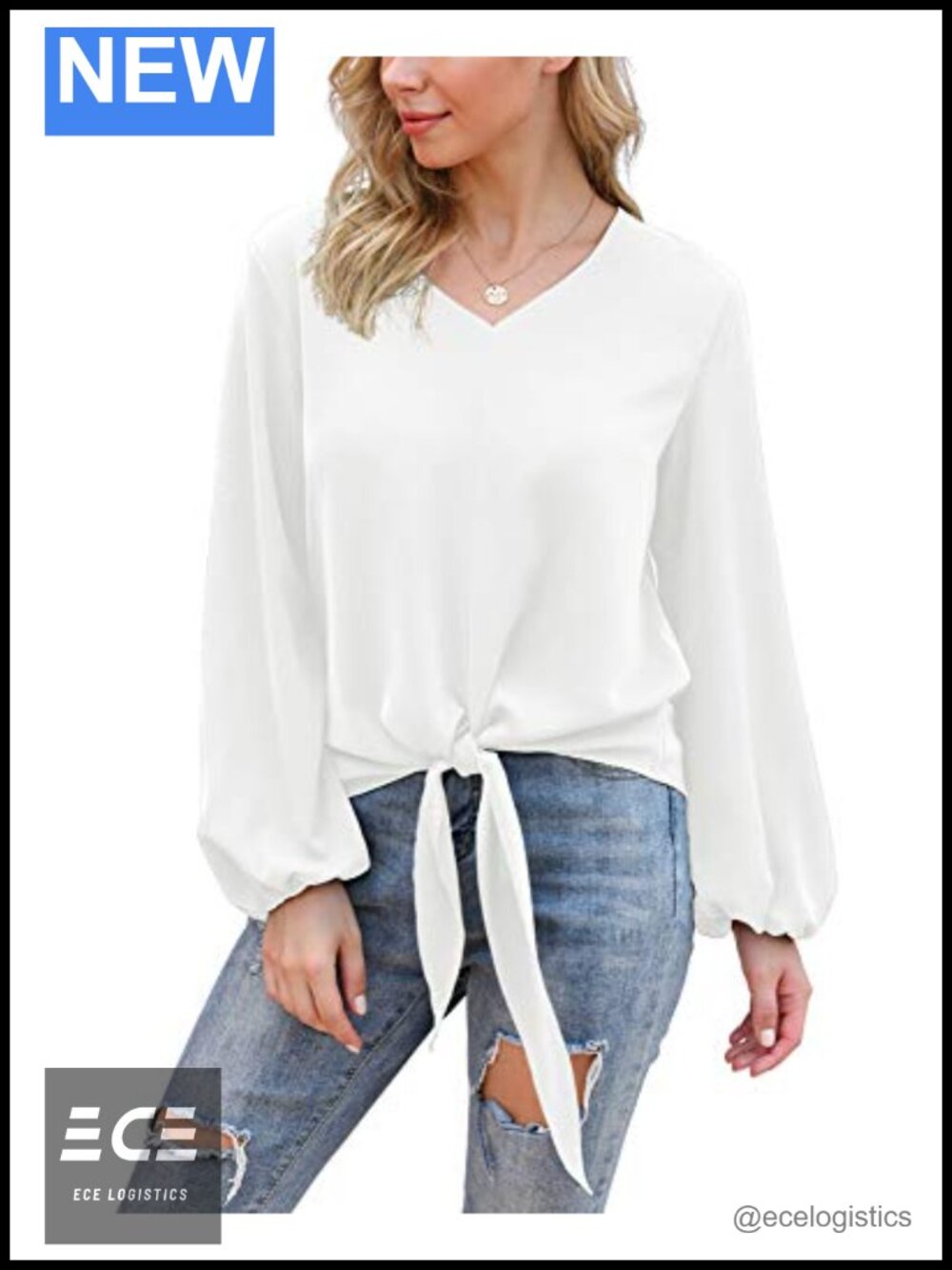 Women's Chiffon Blouse Tie Knot V Neck Lantern Sleeve Loose Fit Floral
